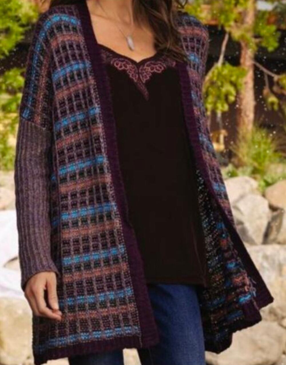 Womens Soft Surroundings Eirene Wool Blend Striped Cardigan Sweater Sz S/M